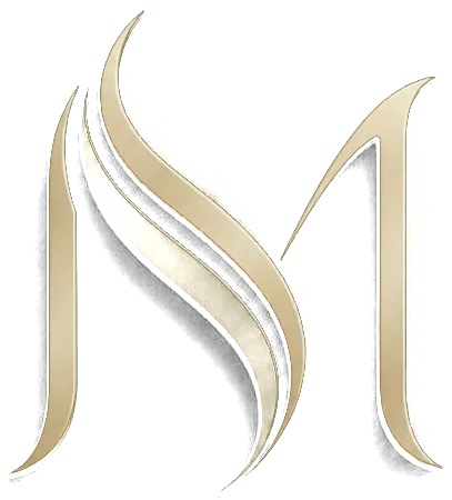 Mysa Derma monogram — a stylised M formed from a hair strand and a skin contour